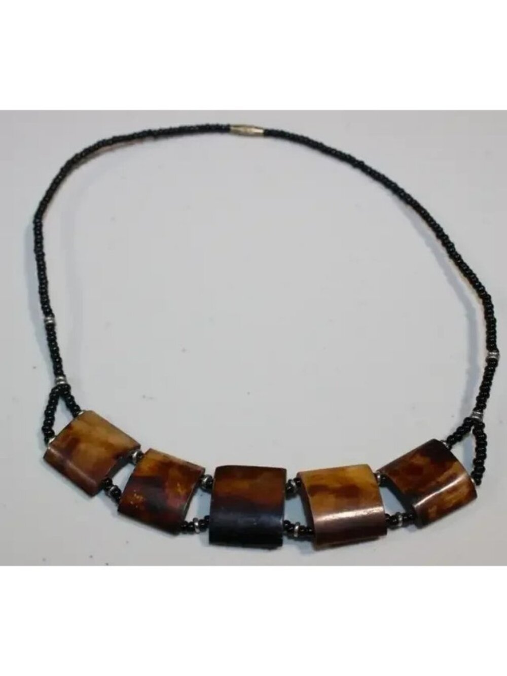 Vintage Kenyan Hand-Carved Cow Bone & Horn Bib Necklace